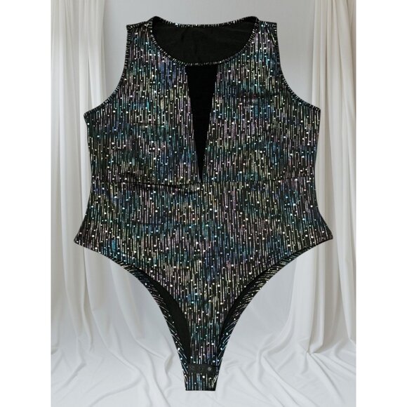 NEW Shein Plus Size 3XL Woman Curve Black Glitter Summer Beach Sexy Bodysuit - Picture 1 of 6